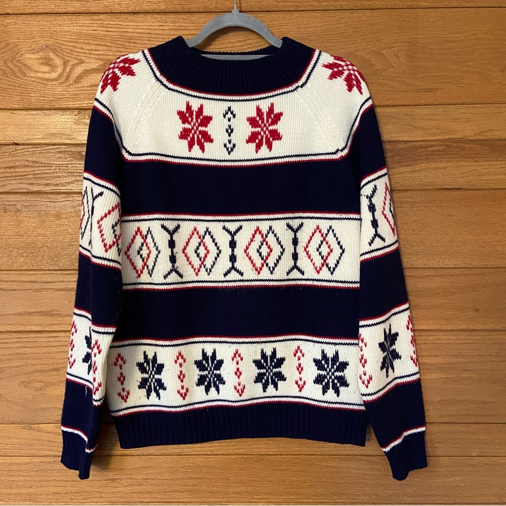 Vintage 70s nordic fair isle JCPenney red white and blue sweater